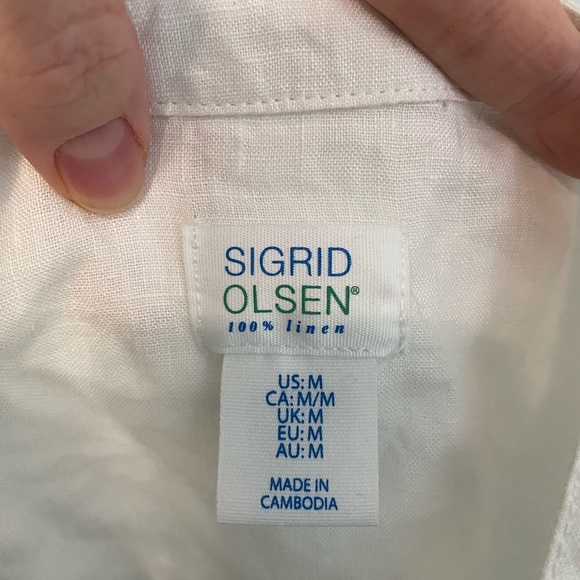 Sigrid Olsen 100% Linen Pearl Like Button Front White Tunic Women’s Size M - Picture 3 of 7